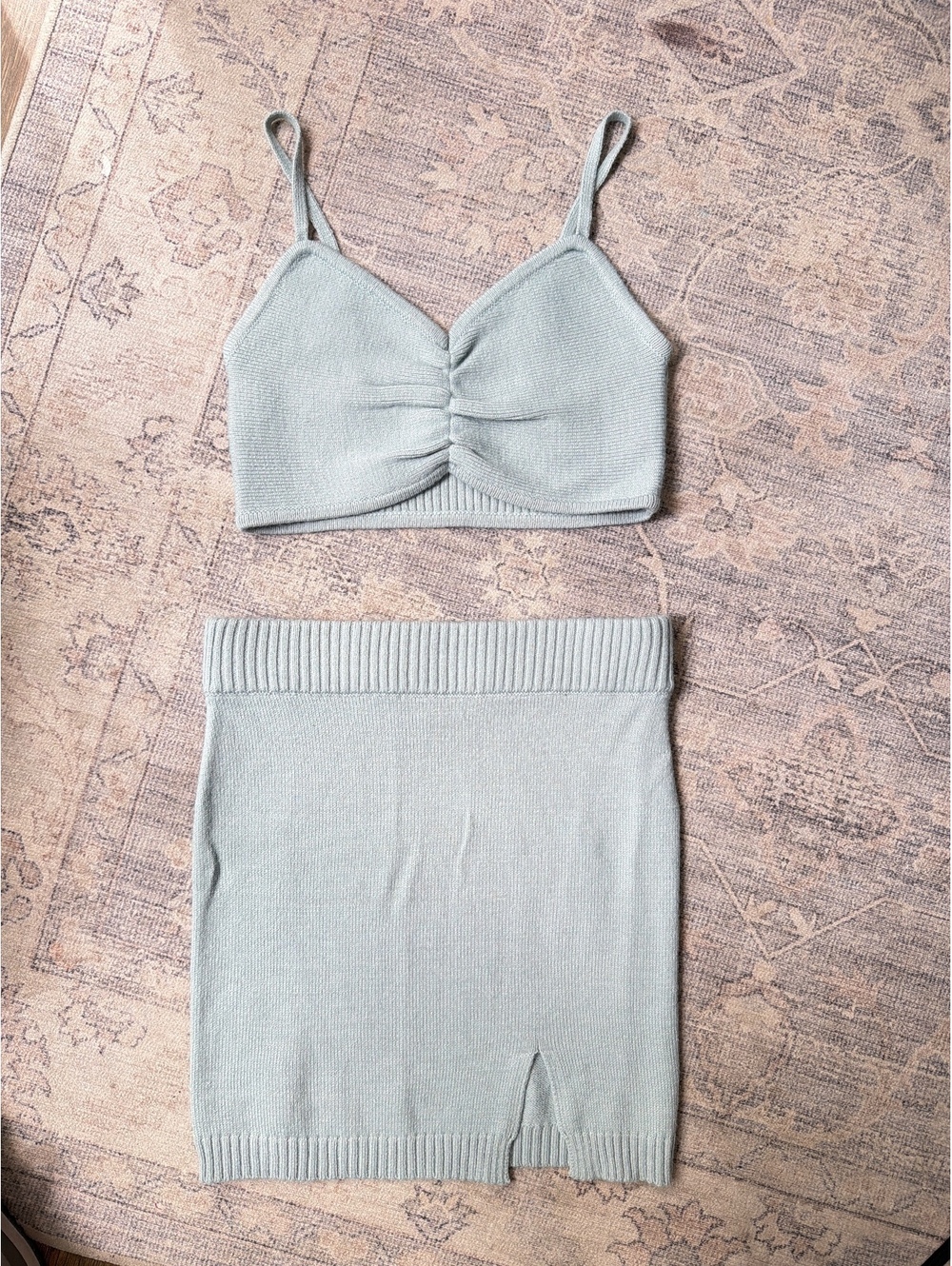 Mable Light Blue Knit sweater Crop Top and Skirt Set, Size M/L